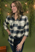 Load image into Gallery viewer, Model is wearing a navy button up top. 
